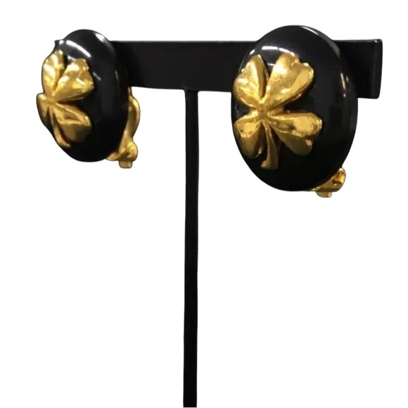 CHANEL Clover Gold Tone Earrings - Picture 3 of 7